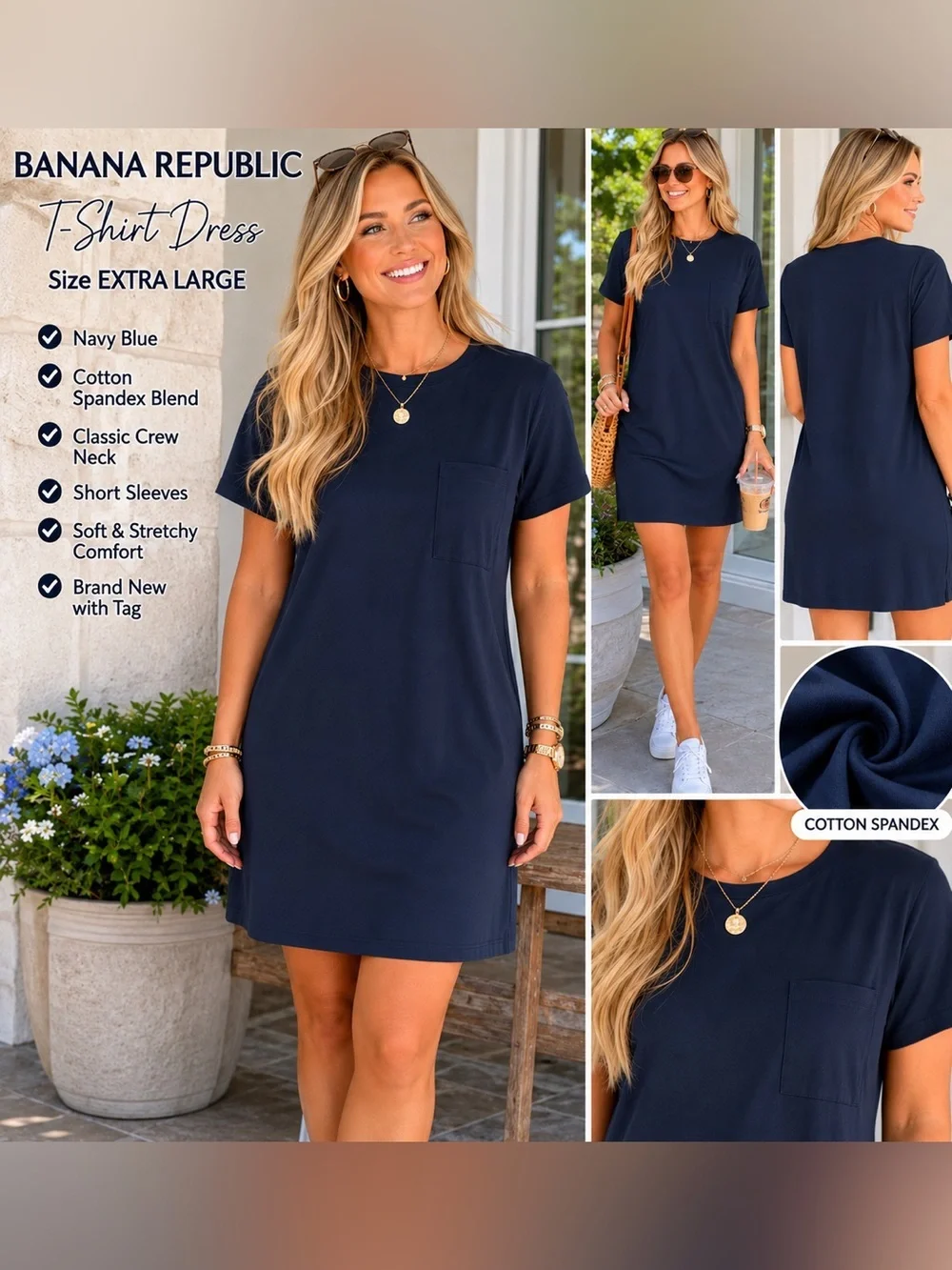Banana Republic Navy T-Shirt Dress XL NWT | Cotton Spandex Blend - Picture 4 of 4